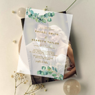 Eucalyptus Green Leaves Minimalist Rustic Wedding Vellum Invitations