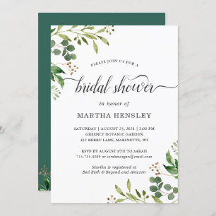 Eucalyptus Green Leaves Nature Look Bridal Shower Invitation