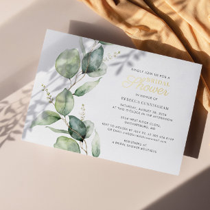Eucalyptus Green Leaves Script Bridal Shower Gold