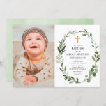 Eucalyptus green leaves simple baptism photo invitation<br><div class="desc">For more advanced customisation of this design,  simply select the "Customise It" button above!</div>