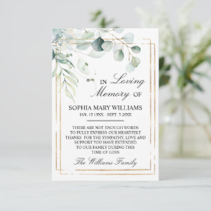 Eucalyptus Green Leaves Sympathy Memory Thank You Card