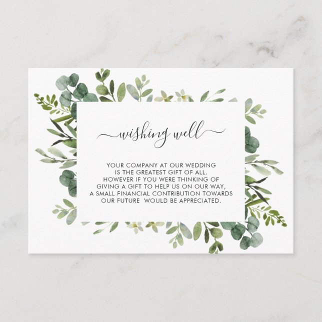Eucalyptus Green Leaves Wedding Wishing Well Enclosure Card (Front)