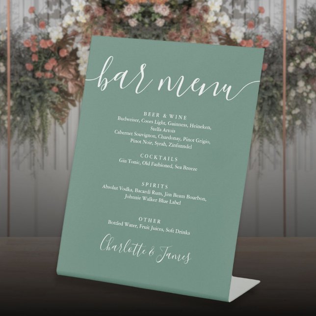 Eucalyptus Green Modern Script Wedding Bar Menu Pedestal Sign (Eucalyptus Green Modern Script Wedding Bar Menu Pedestal Sign)