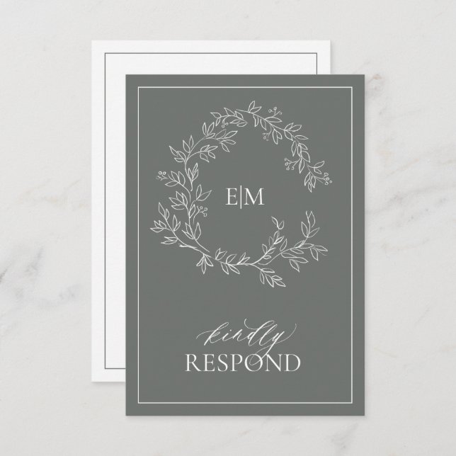 Eucalyptus Green Monogram Wedding RSVP Card (Front/Back)