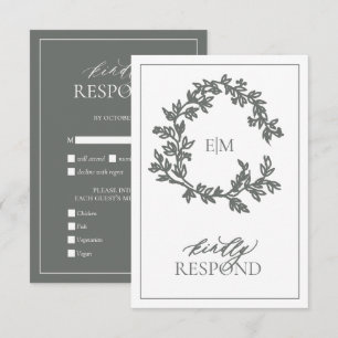 Eucalyptus Green Monogram Wedding RSVP Card