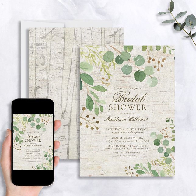 Eucalyptus Green Nature Rustic Birch Shower Invitation (Creator Uploaded)