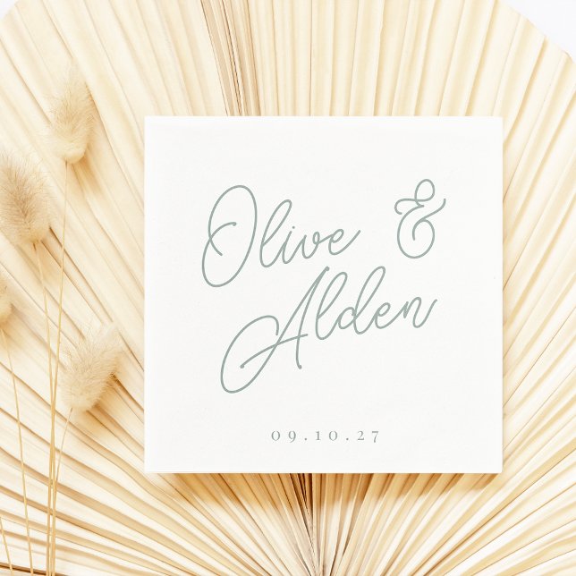 Eucalyptus Green | Oversized Script Names Wedding Napkin (Creator Uploaded)