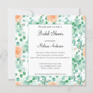 Eucalyptus Green Peach Bridal Shower Invitation