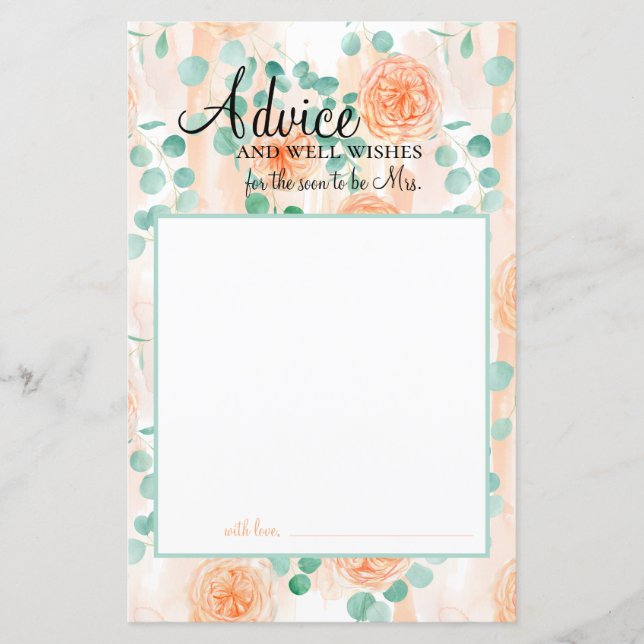 Eucalyptus Green Peach Floral Bride Advice Card (Front)
