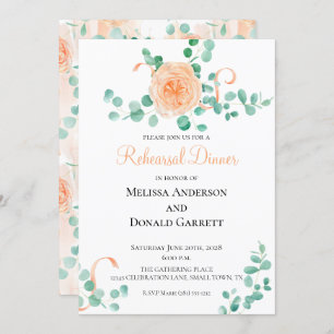 Eucalyptus Green Peach Floral Rehearsal Dinner Invitation