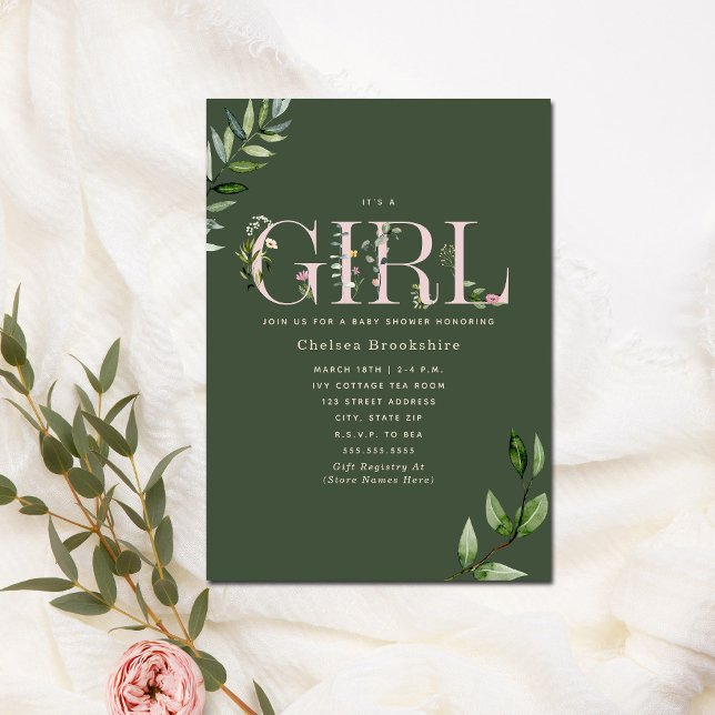 Eucalyptus Green Pink Girl Baby Shower Invitation (Creator Uploaded)