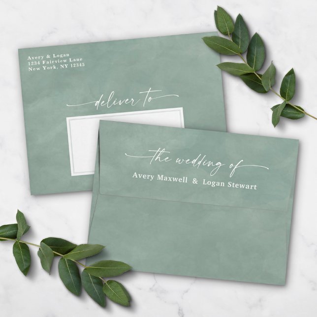 Eucalyptus Green Watercolor 5x7 Wedding Invitation Envelope (Creator Uploaded)