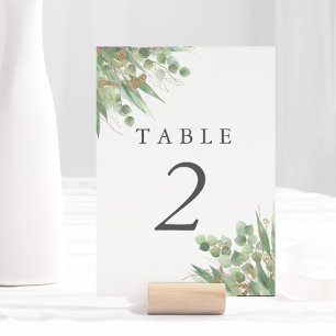 Eucalyptus Green Watercolor & Gold Table Number