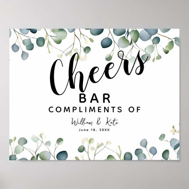 Eucalyptus green wedding CHEERs Bar wedding party Poster (Front)