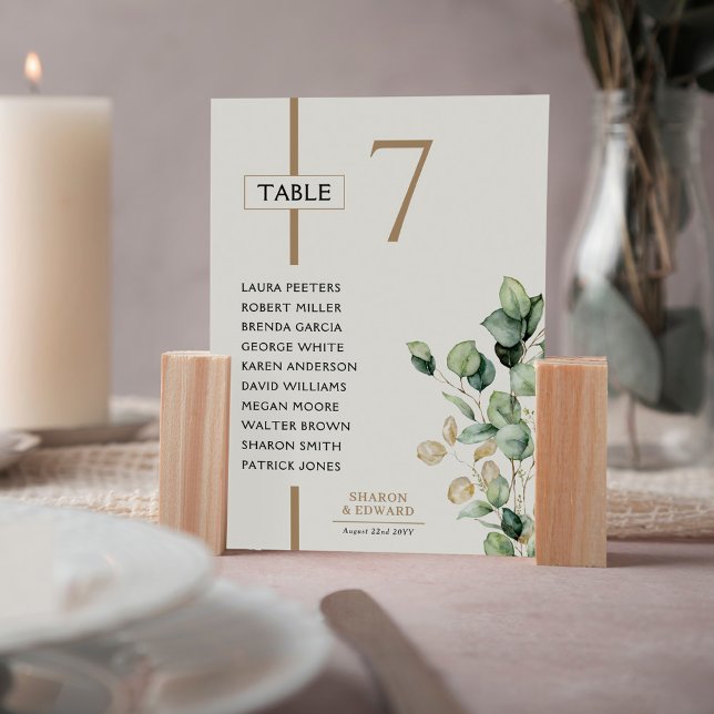 Eucalyptus Green Wedding Table Seating Chart Cards (Creator Uploaded)