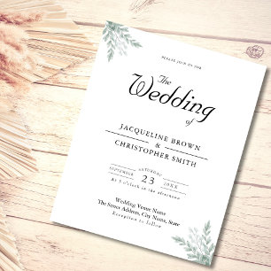 Eucalyptus Green White Budget Wedding Invitation Flyer