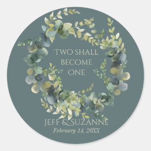 Eucalyptus Green Wreath Two Become One Wedding  Classic Round Sticker