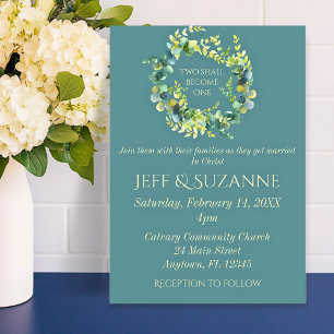 Eucalyptus Green Wreath Two Become One Wedding  Invitation
