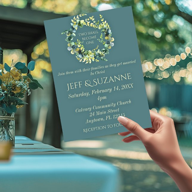 Eucalyptus Green Wreath Two Become One Wedding  Invitation (Eucalyptus Green Wreath Two Become One Wedding Invitation)