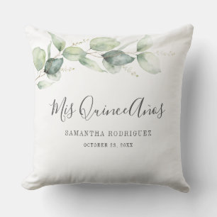 Eucalyptus Greenery 15th Birthday Mis Quince Anos Cushion