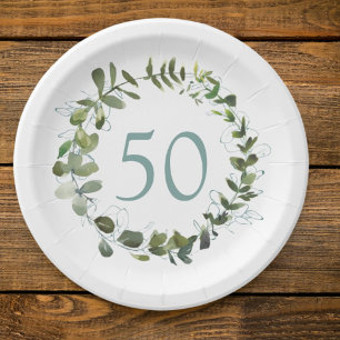Eucalyptus Greenery 50th Birthday Paper Plate