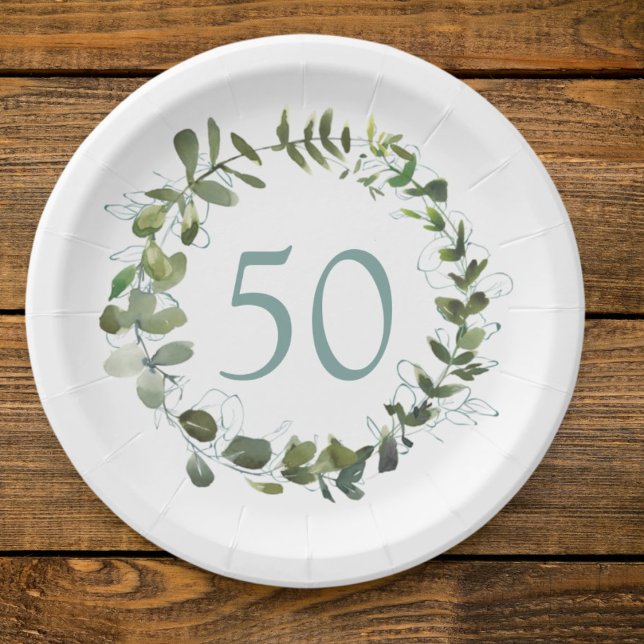 Eucalyptus Greenery  50th Birthday  Paper Plate (Creator Uploaded)