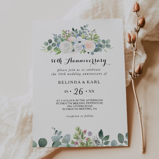 Eucalyptus Greenery 50TH Wedding Anniversary Invitation (Creator Uploaded)
