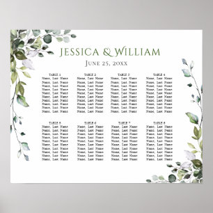 Eucalyptus Greenery 8 Tables Wedding SEATING CHART