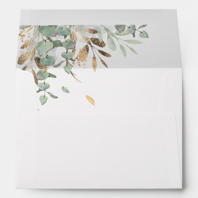 Eucalyptus Greenery and Gold Foliage Envelope (Back (Bottom))