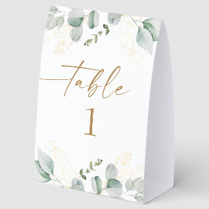 Eucalyptus Greenery and Gold Wedding Table Number