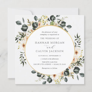 Eucalyptus Greenery and Ivory Floral Wedding Invitation