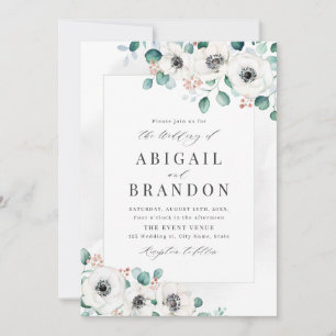 Eucalyptus greenery anemone floral rustic wedding  invitation