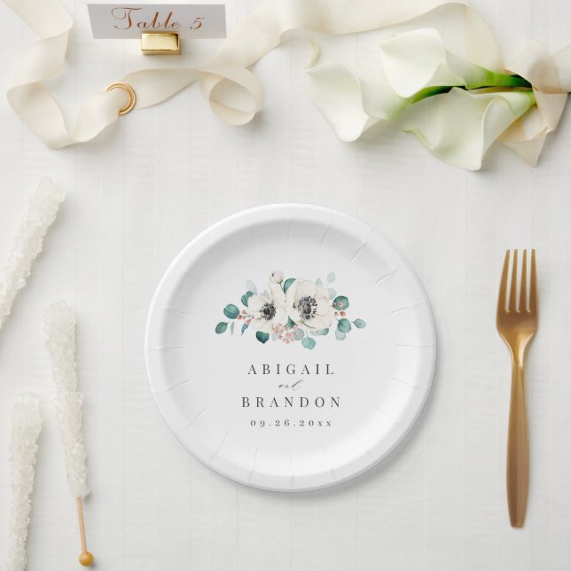Eucalyptus Greenery anemone floral rustic wedding Paper Plate (Wedding)