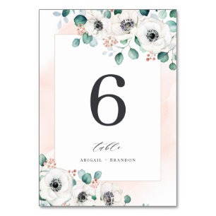 Eucalyptus greenery anemone floral wedding table number