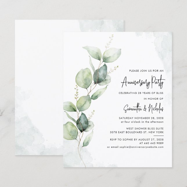 Eucalyptus Greenery Anniversary Party Invitation (Front/Back)