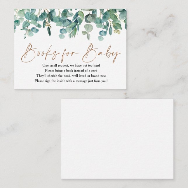 Eucalyptus Greenery Baby Shower Books For Baby  Enclosure Card (Front/Back)