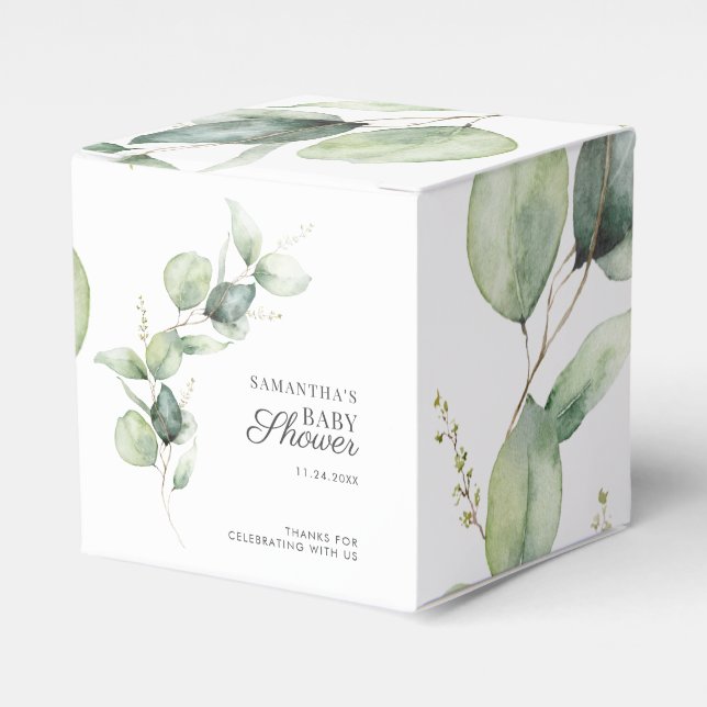 Eucalyptus Greenery Baby Shower Botanical Favour Box (Front Side)