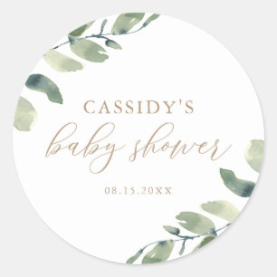 Eucalyptus Greenery Baby Shower Classic Round Stic Sticker
