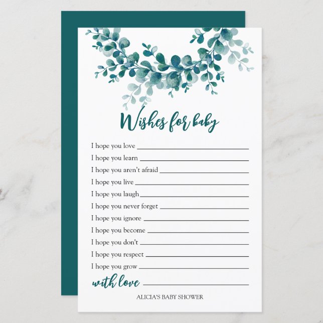Eucalyptus greenery Baby Shower Hopes & Wishes (Front/Back)