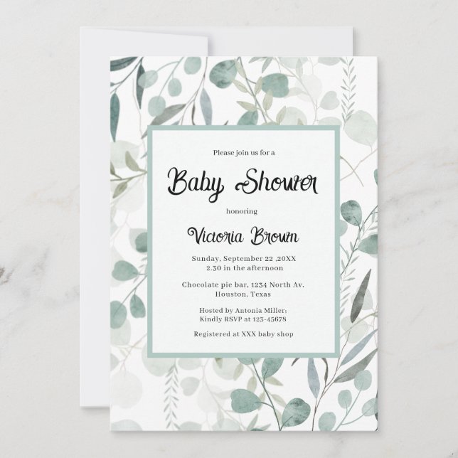 Eucalyptus Greenery Baby Shower Invitation (Front)