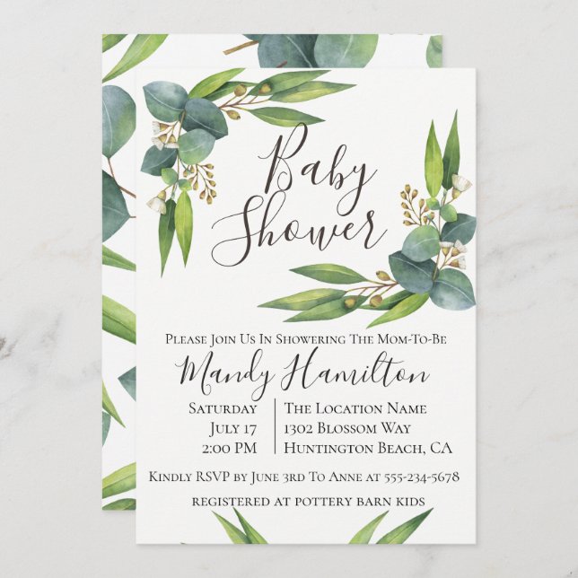 Eucalyptus Greenery Baby Shower Invitation (Front/Back)