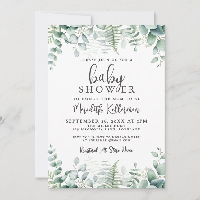 Eucalyptus Greenery Baby Shower Invitation (Front)