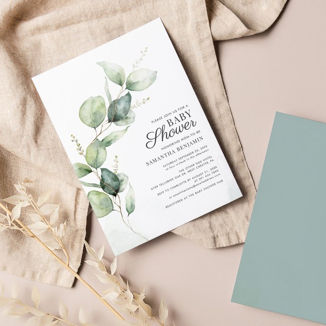 Eucalyptus Greenery Baby Shower Invitation (Eucalyptus Greenery Modern Baby Shower Invitation)