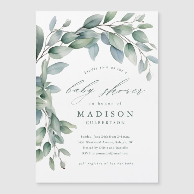 Eucalyptus Greenery Baby Shower Magnet Invitation (Front)