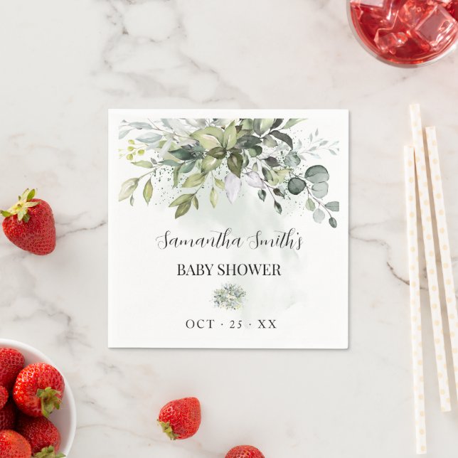 Eucalyptus Greenery Baby Shower Napkin (Insitu)