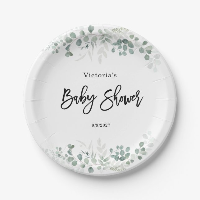 Eucalyptus Greenery  Baby Shower Paper Plate (Front)