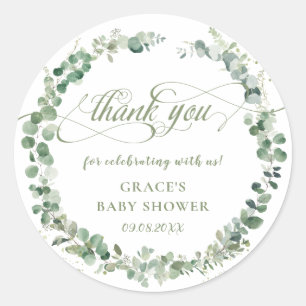 Eucalyptus Greenery Baby Shower Thank You Favour Classic Round Sticker