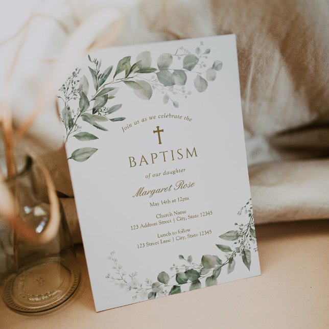 Eucalyptus Greenery Baptism Religious Invitation (Creator Uploaded)
