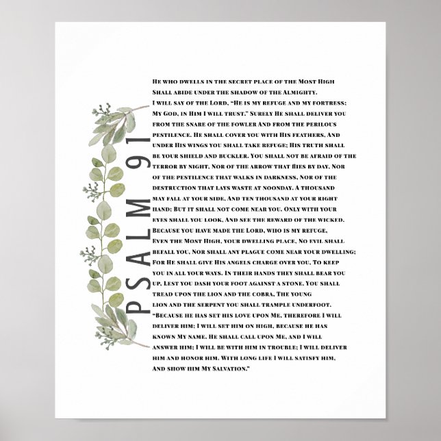 Eucalyptus Greenery Bible Art Psalm 91 Scripture Poster (Front)