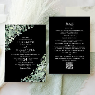Eucalyptus Greenery Black All In One Wedding Invitation